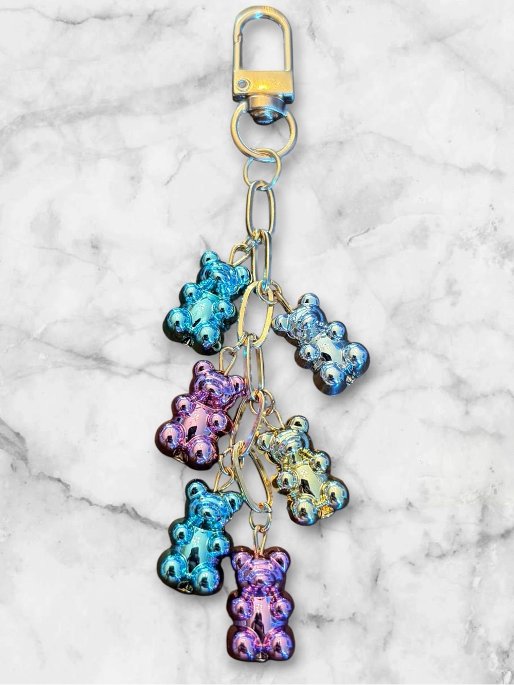 Iridescent Multicolor Gummy Bear Key Charm Keychain
